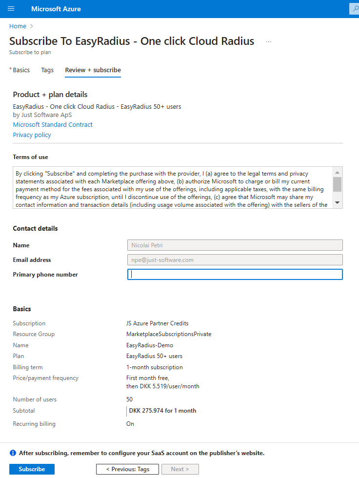 Azure Portal Signup Confirm