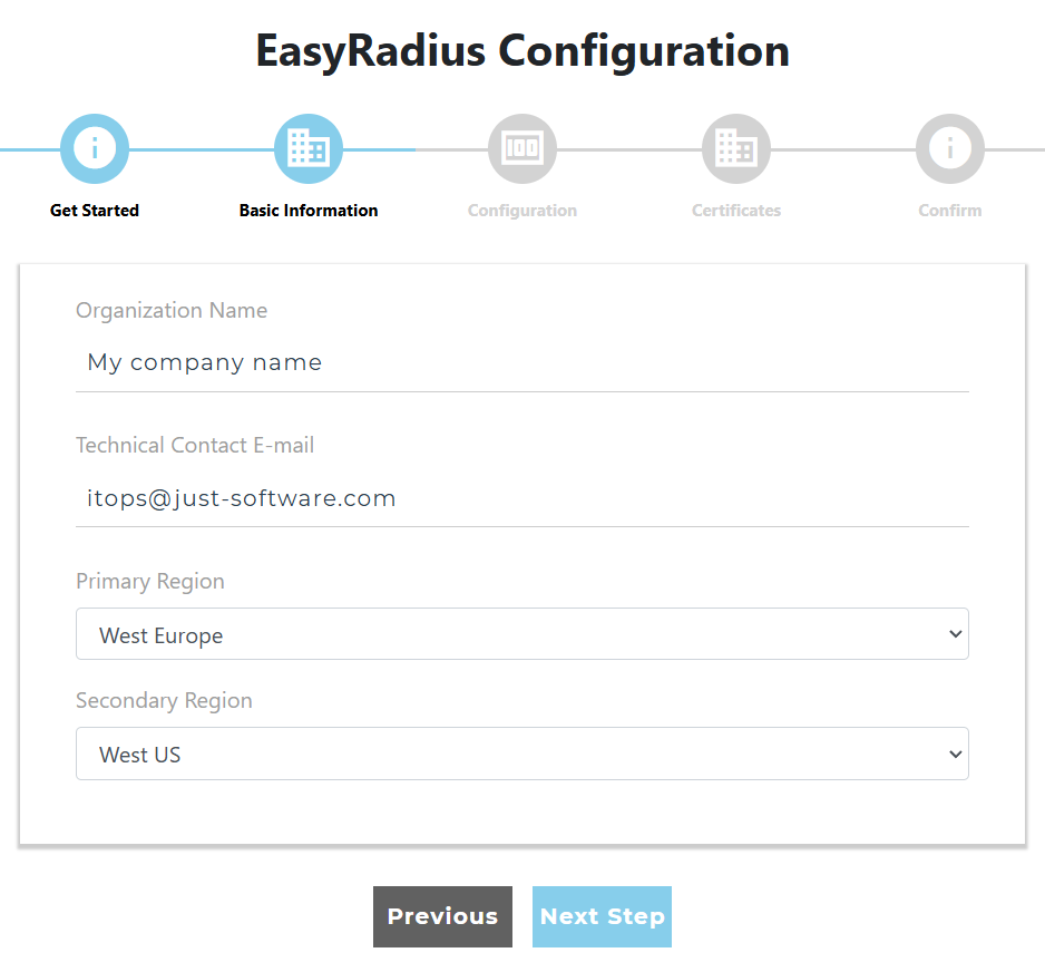 EasyRadius wizard step 1