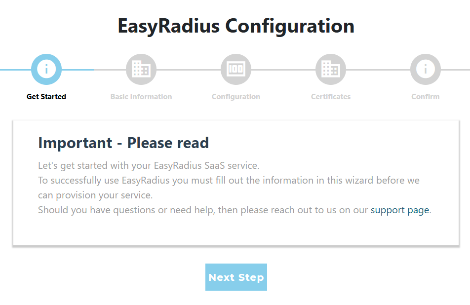 EasyRadius wizard welcome screen