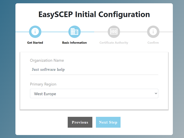 EasyScep wizard step 1