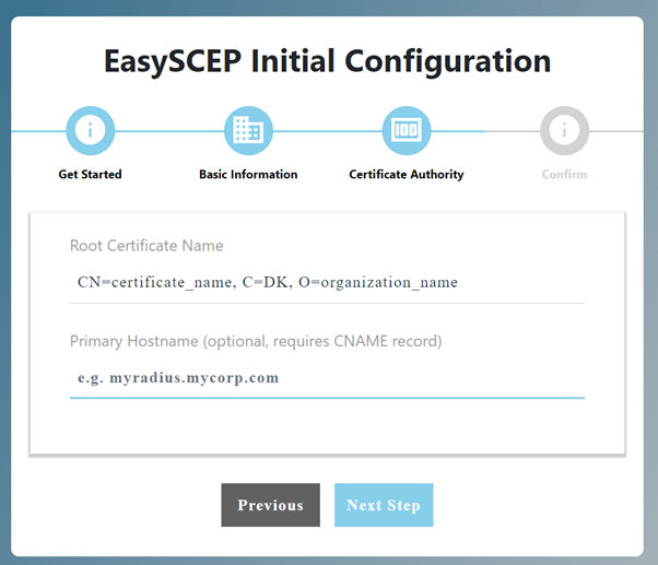 EasyScep wizard step 2
