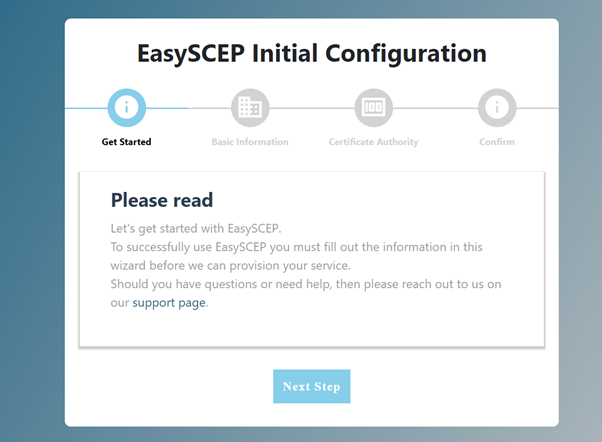 EasyScep wizard welcome screen